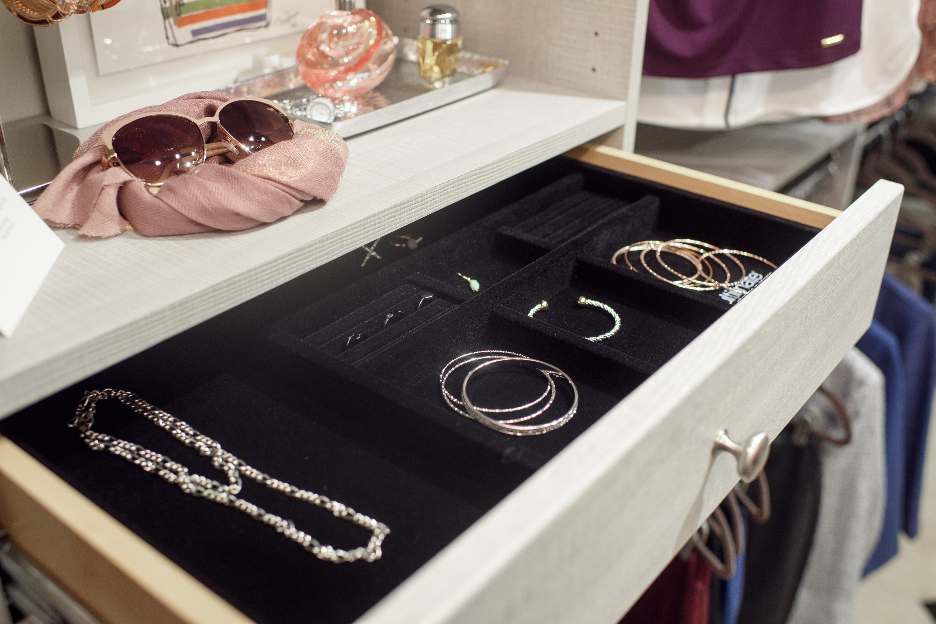 Custom Jewelry Storage in a Wood Closet in Baton Rouge, LA