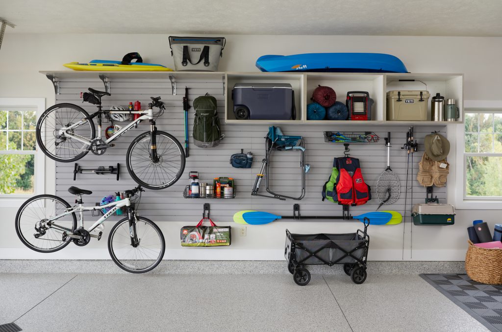 Two-Stall Garage With Gym in Timber Grey | Inspired Closets